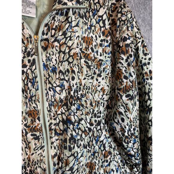 Vintage EVR Silk Animal Print Green Brown Bomber Jacket - Medium - Picture 2 of 7